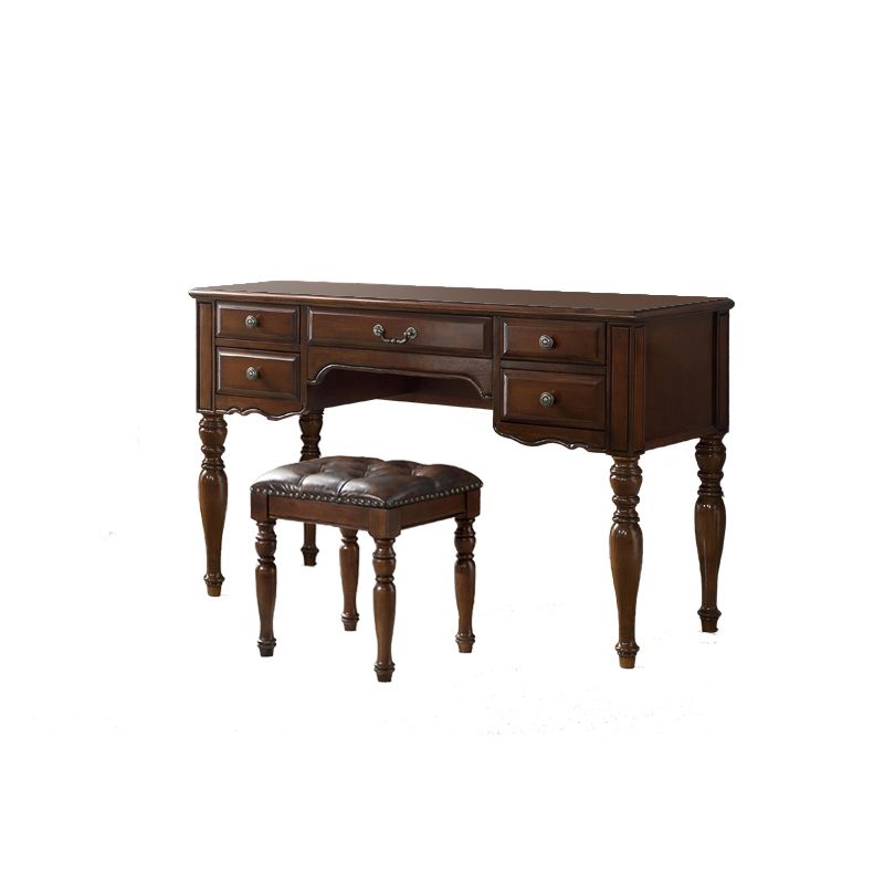 Traditional Makeup Vanity in Brown Rubber Wood Dressing Table