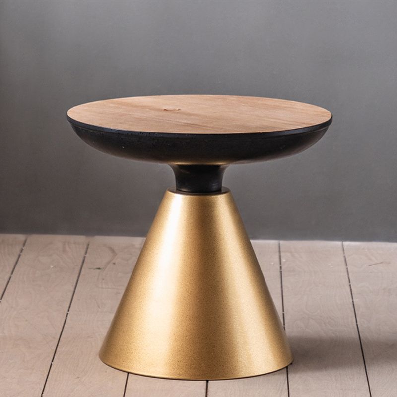 French Country Round Wood Top Coffee Table Iron Pedestal Cocktail Table