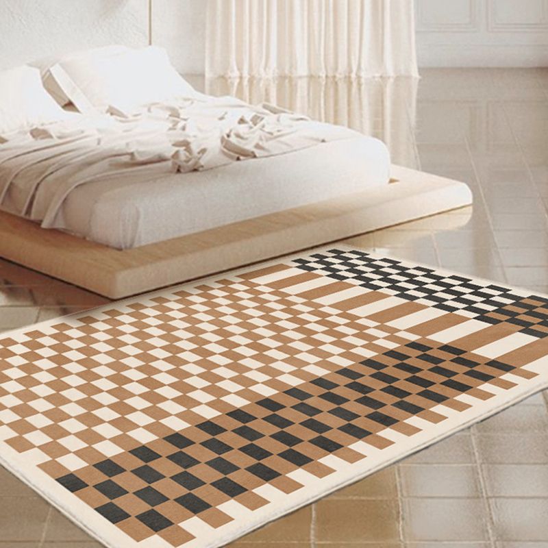 Brown Modern Rug Polyester Grating Pattern Rug Non-Slip Backing Rug for Living Room