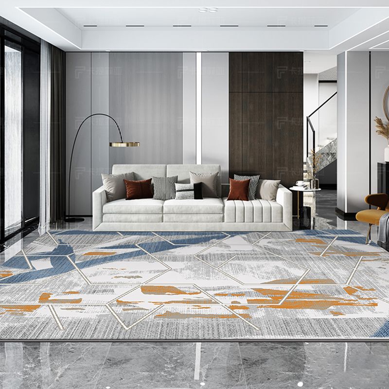 Blue Moedern Area Carpet Tie-Dye Pattern Polyester Rug Easy Care Area Rug for Living Room