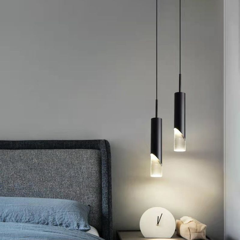 Simplicità moderna Lampada cilindrica a led lampada a sospensione Electroplate Metal Citndant Light con ombra acrilica
