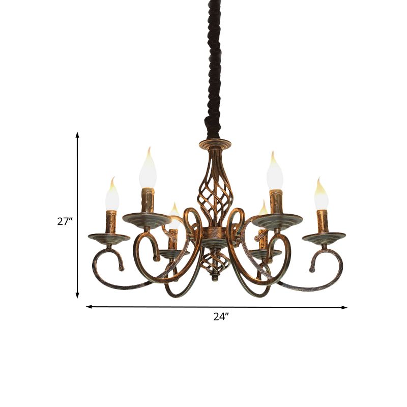 Bronze 6 Lights Pendant Lamp Classic Metal Candelabra Hanging Chandelier for Dining Room