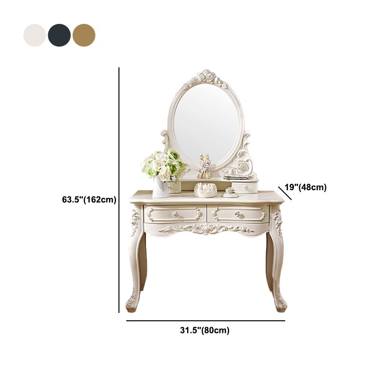 4 Drawers White/Blak/ /Golden MakeupTable Stool Set, 18.89" W x 63.77" H