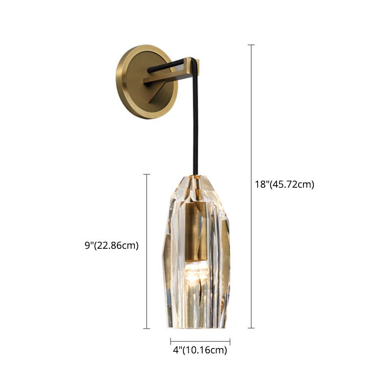 Modern Style Geometric Sconce Lights Transparent Crystal 1-Light Wall Mounted Lamp in Brass