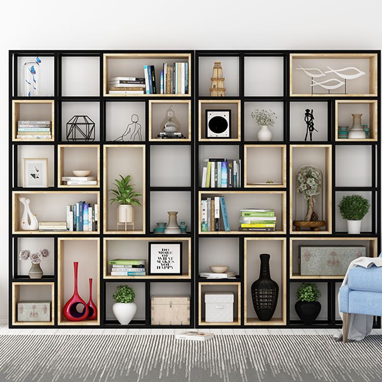 Modern Style Bookshelf Black Metal Frame Open Back Bookcase for Home Office