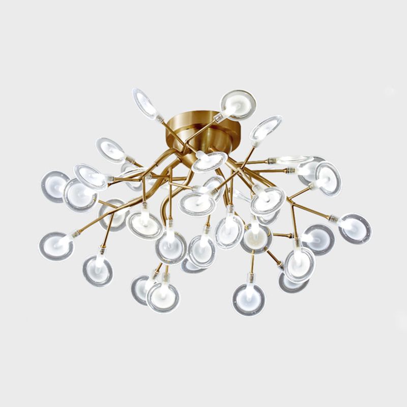 Metal Branch Flush Mount Light Simplicity Semi LED Flush Chandelier with Firefly Shade