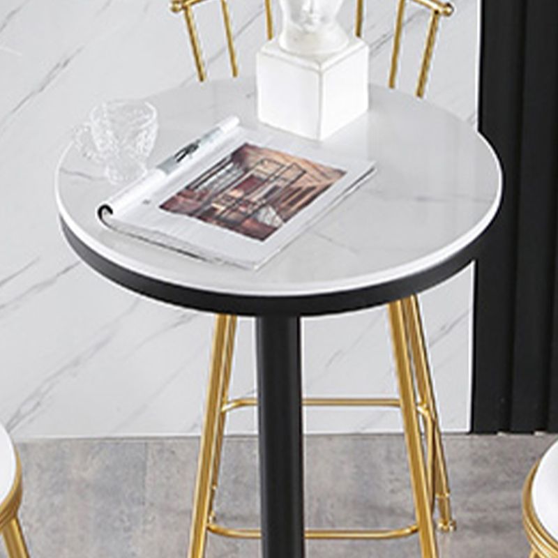 Round Stone Bar Dining Table Glam Pedestal Bar Table for Living Room