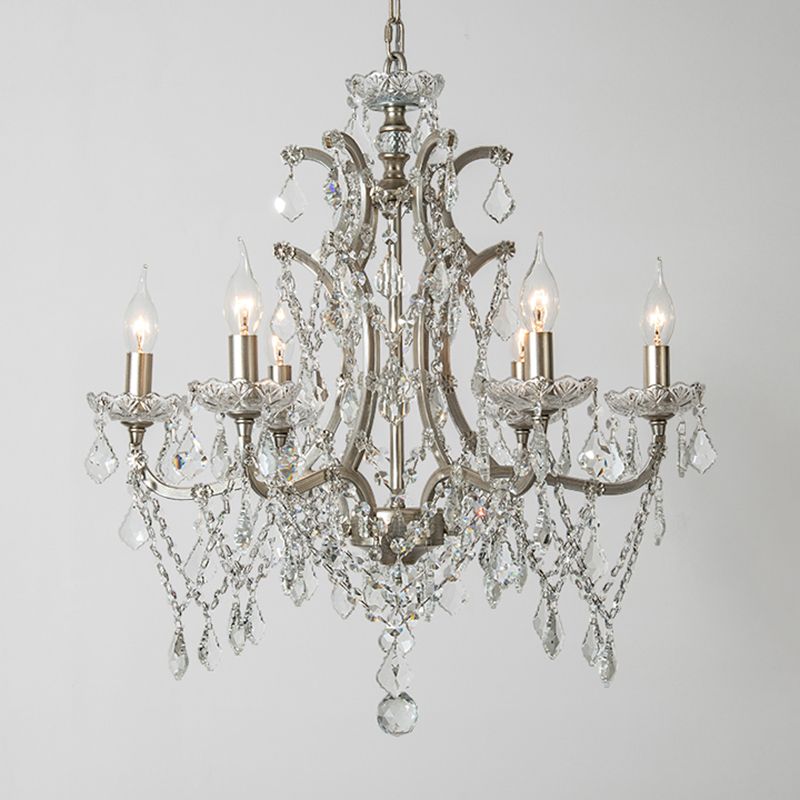 Rustic Style Crystal Large Chandelier Metal Candlestick Design Lighting Pendant with 23.6" Suspension Chain