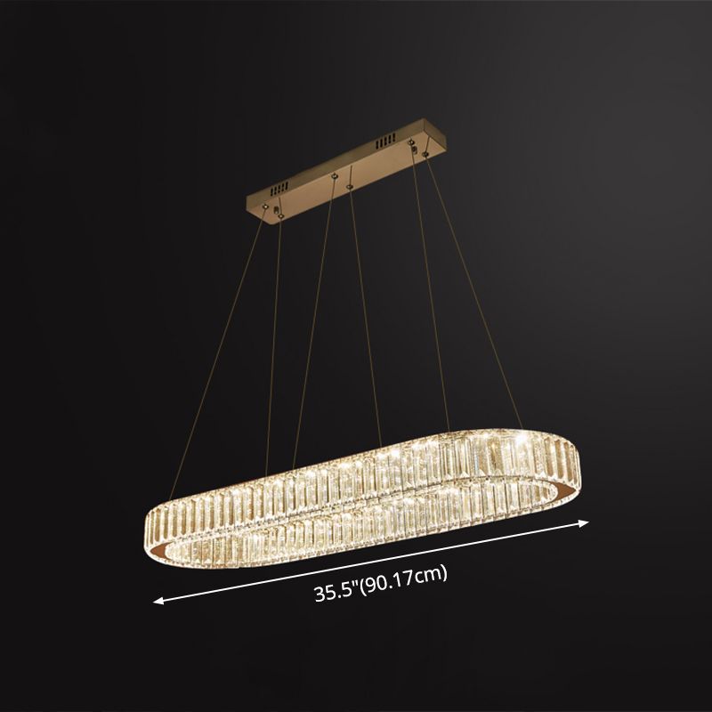 Restaurant LED Hanging Pendant Simple Stainless Steel Island Light with Oval Crystal Shade