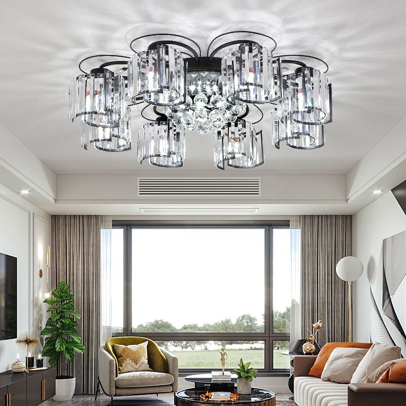 Flower Bedroom Flush Massimale Light Crystal Contemporary Flush Light Fixture in Nero