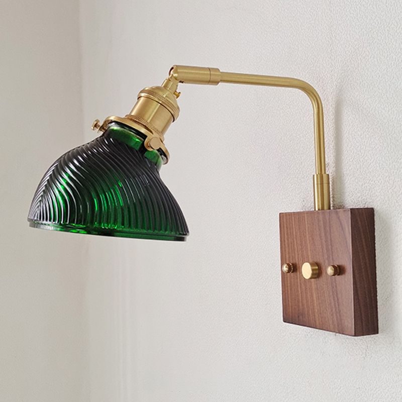 Modern Wood Wall Sconce Geometric Shape Wall Light with Glass Shade for Bedroom