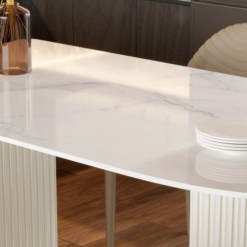 Free Form Stone Dining Table Iron Double Pedestal Table in White