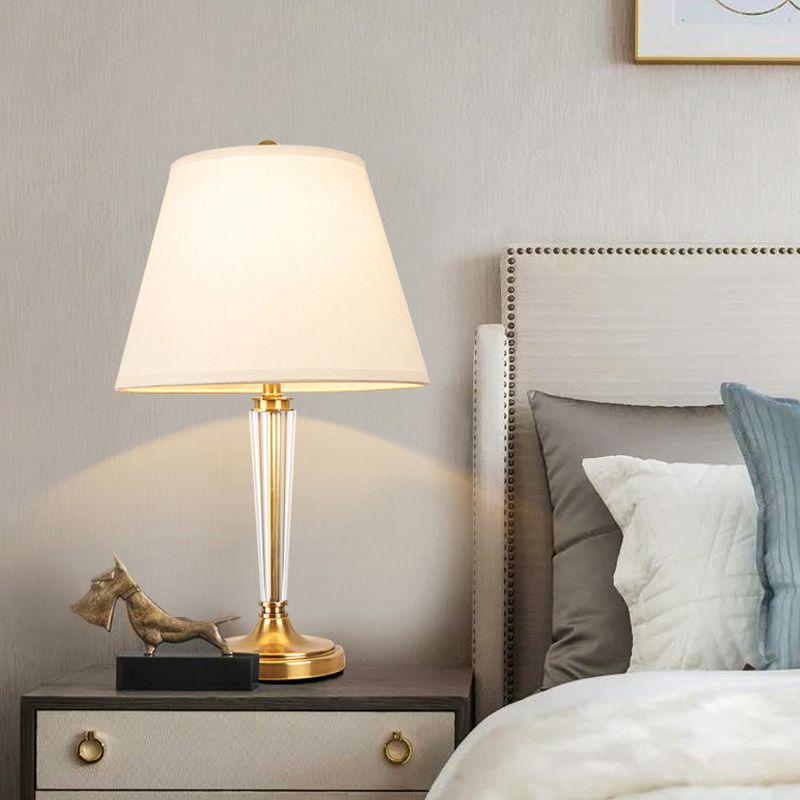 1 tête de salon table claire la lampe de bureau blanc moderne avec une teinte en tissu fustile large