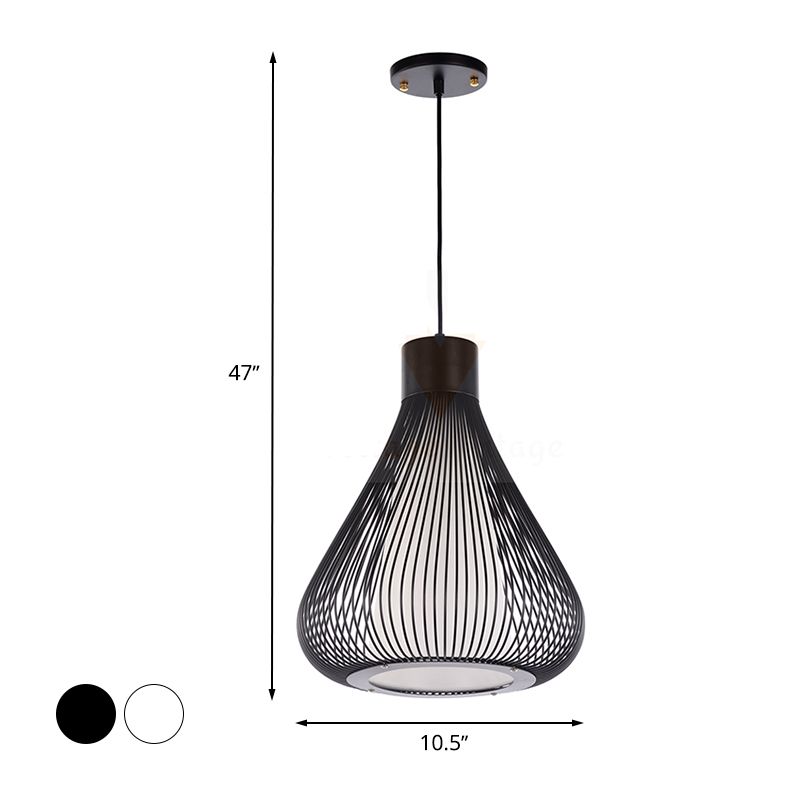 Metallic Black/White Ceiling Lighting Teardrop Cage Shade 1 Bulb Retro Industrial Pendant Light Fixture