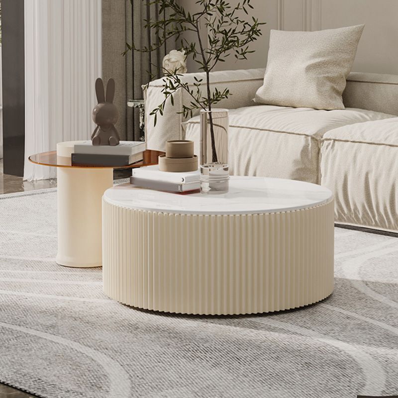 Round Slate Top Coffee Table Glam Drum Coffee Cocktail Table