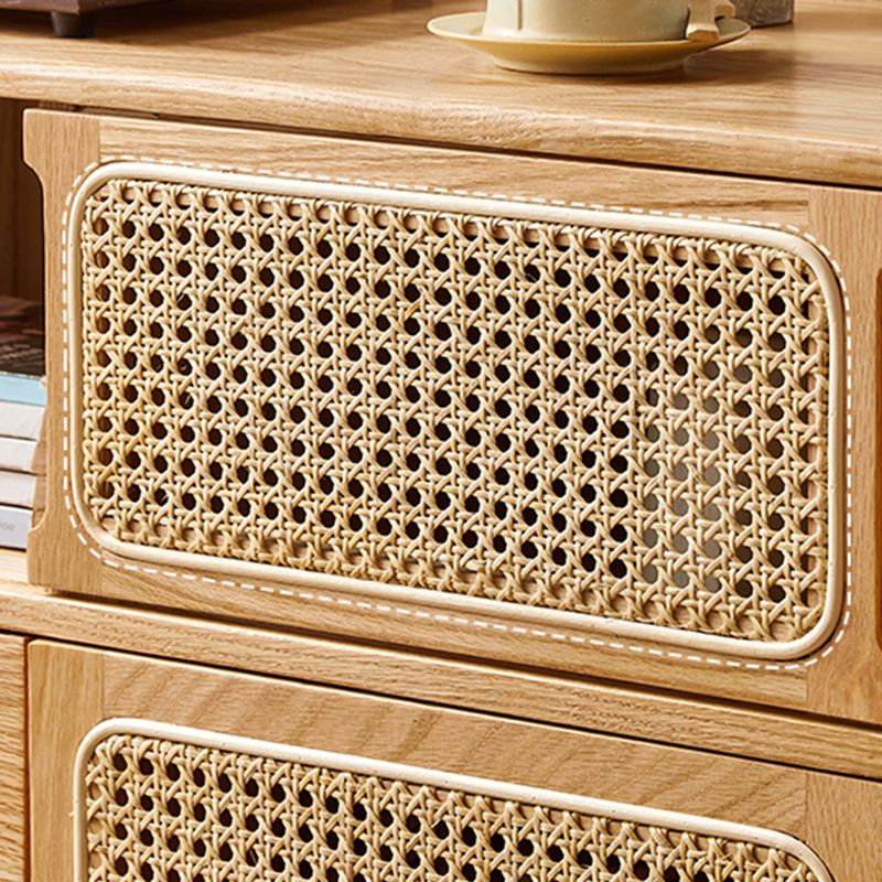 Solid Wood Dining Server Modern Style Rattan Door with 3 Drawers