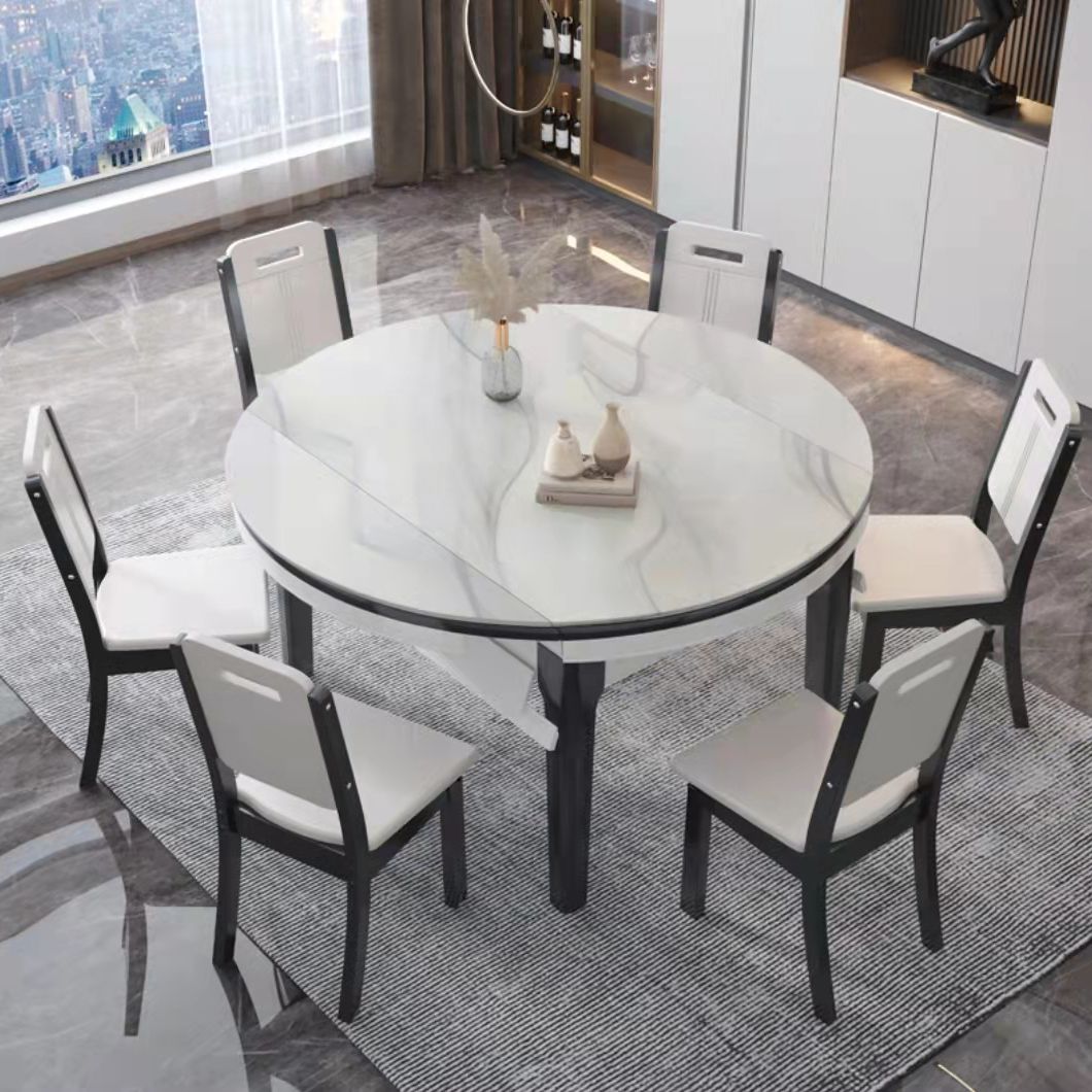 White Stone Dining Set for Kitchen 1/7 Pieces Modern Foldable Dining Table Set
