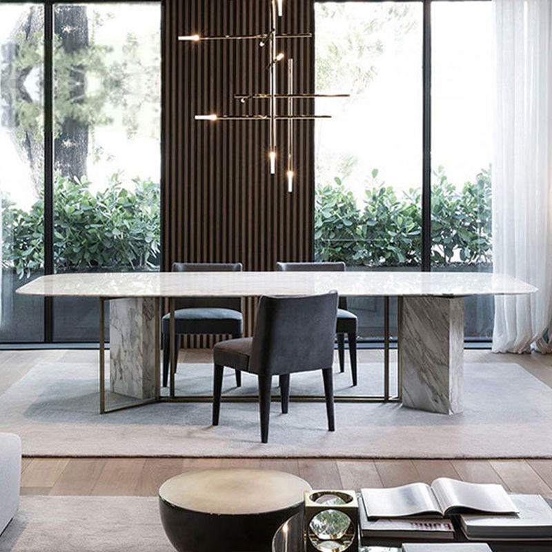 Glam Style Faux Marble Table Dining Rectangle Table with Metal Legs for Kitchen