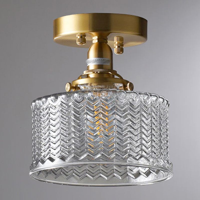 Nordic Cylinder Ceiling Mounted Fixture Glass Bedroom Ceiling Lamp in Gold