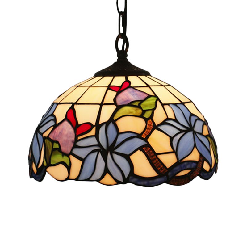 Black Blossom Down Lighting Mediterranean 1 Light Red/Yellow/Blue Stained Glass Ceiling Pendant Light