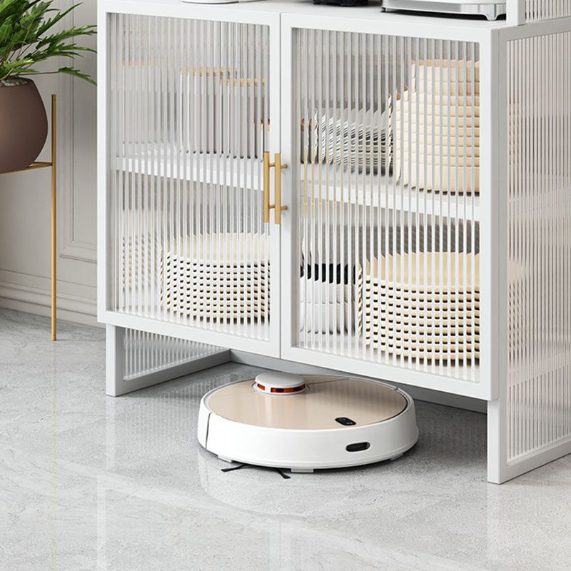 Contemporary Metal Server Glass Doors Dining Server with Doors for Dining Room