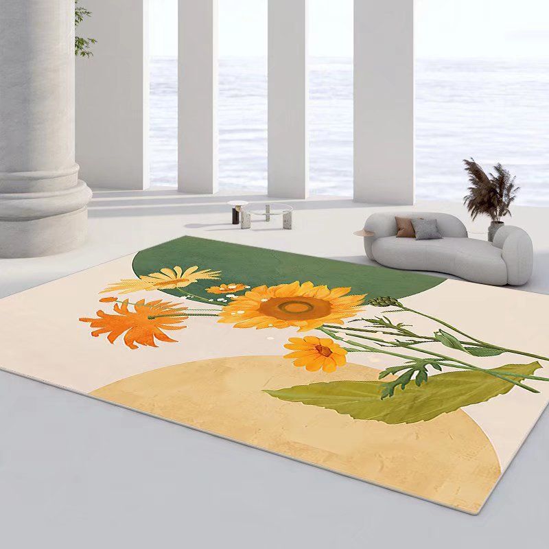 Creative Flowers Print Carpet Polyester Rug Pet Friendly Indoor Rug for Living Room