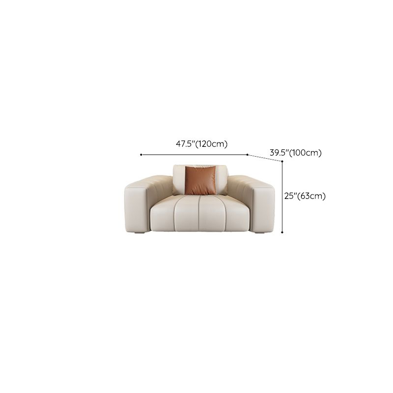 Contemporary Genuine Leather White Pillows Square Arm Settee