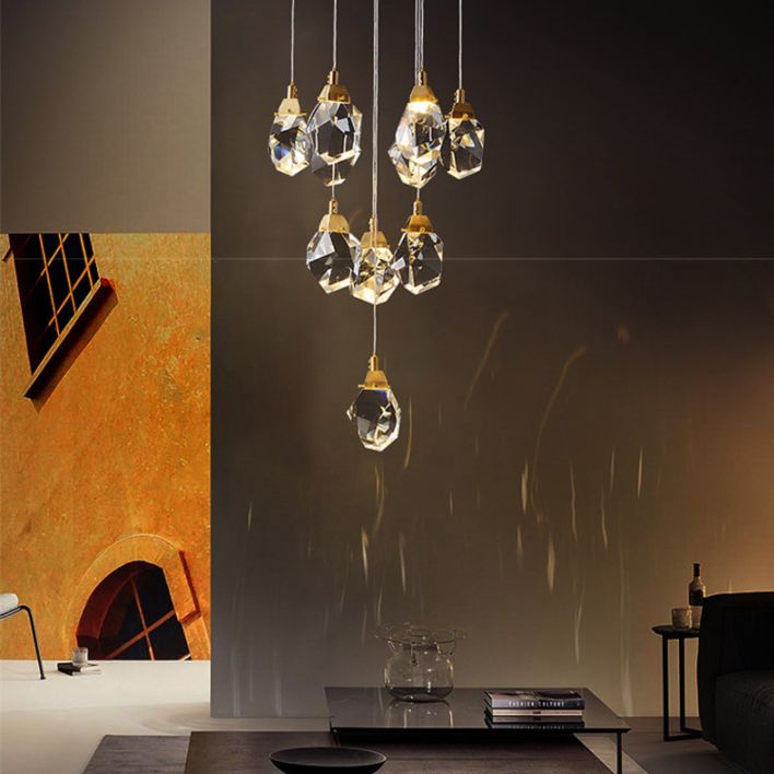 Geometric Hanging Light Fixtures Post-Modern K9 Crystal Ceiling Pendant for Stairwell