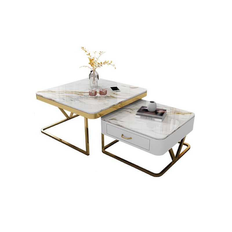 Faux Marble Frame Coffee Table Fixed Modern Square Cocktail Table