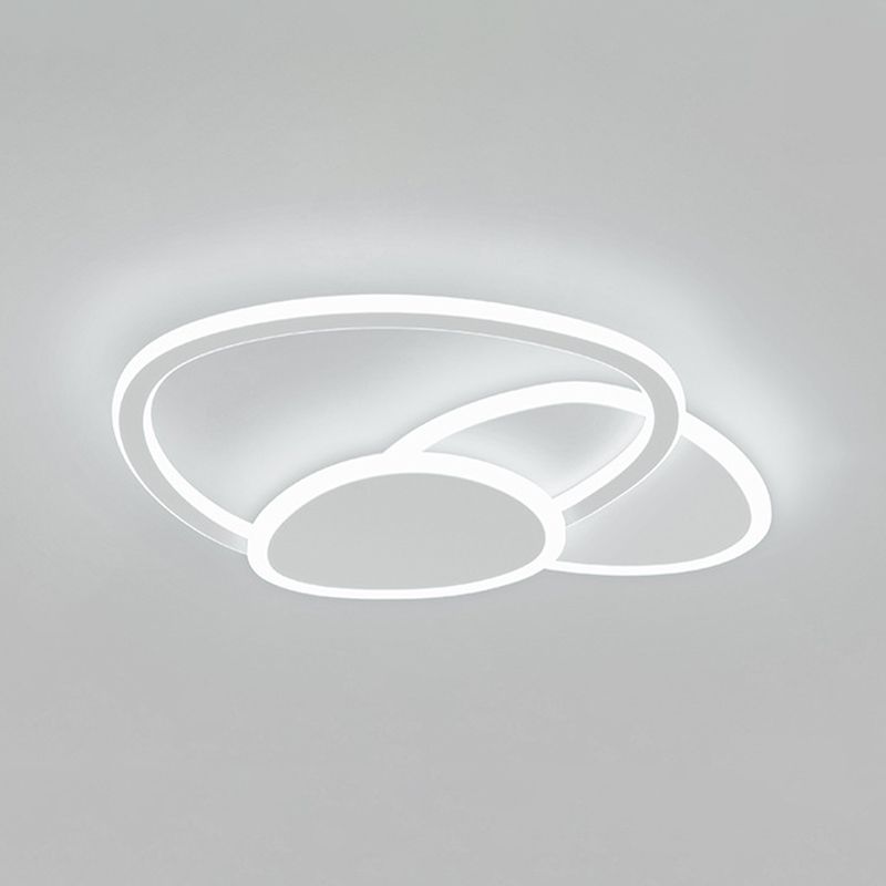 3-Light Geometric Flush Light Modern Metal LED Ceiling Lamp in White