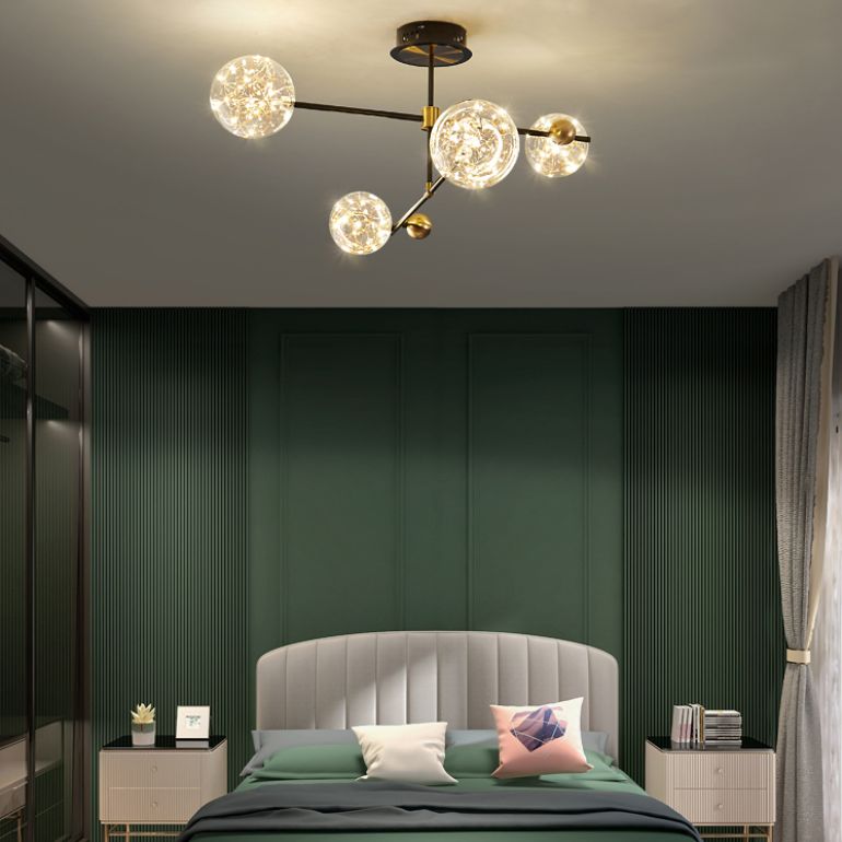 New Modern Clear Glass Flush Light Sputnik Semi Flush Ceiling Light Fixtures for Living Room