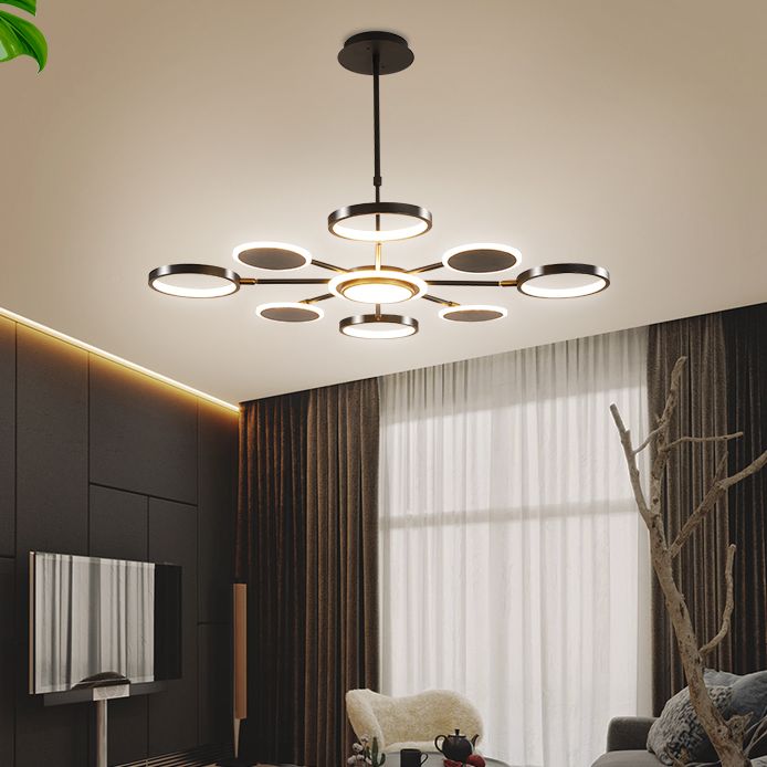 Accesorio de iluminación colgante de círculo acrílico Estilo moderno LED Black Hanging Chandelier