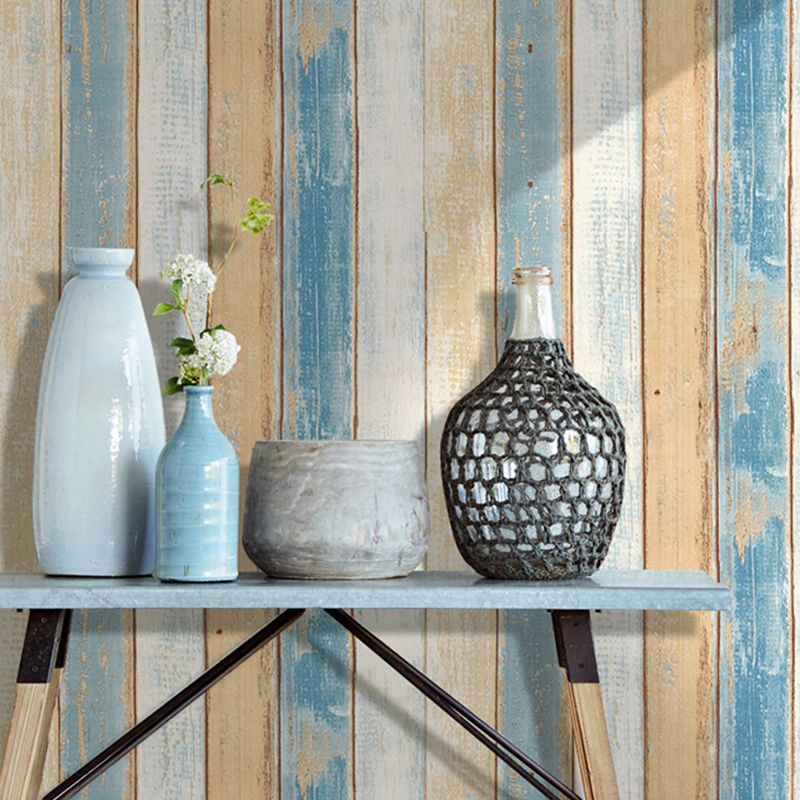 Adhesive Mediterranean Shiplap Wallpaper for Kitchen 34.2-sq ft Wall Covering in Blue, Temporary