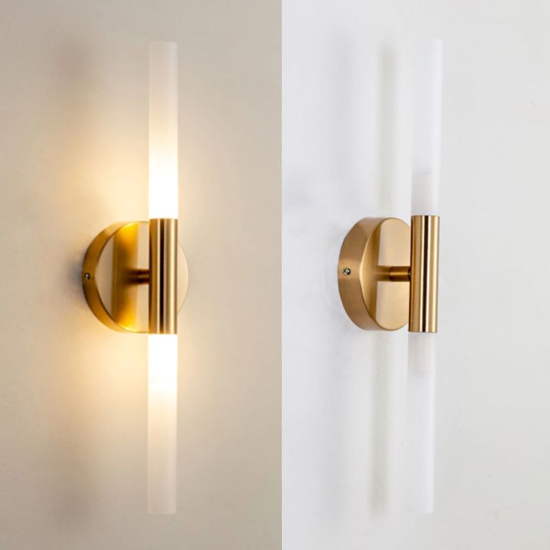 Nordic Style Strip Shape Sconce Light 2 Lights Wall Mount Lamp in Gold for Bedroom