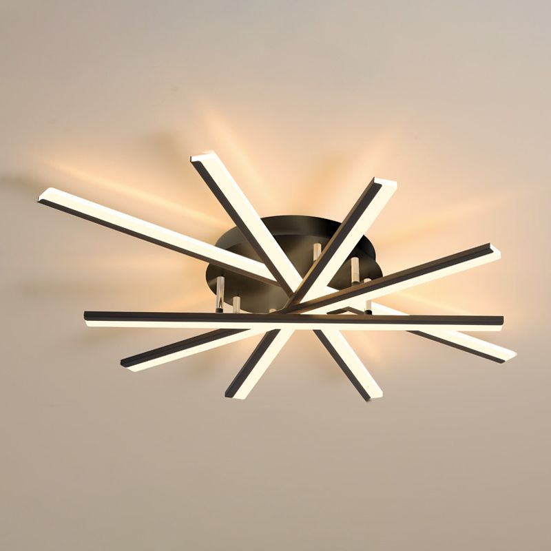 Line Shape LED Ceiling Lamp Modern Iron Flush Mount for Study Bedroom