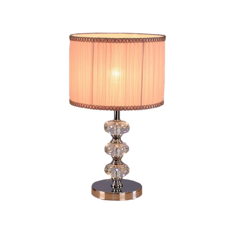 Traditional Barrel Nightstand Lighting 1-Light Fabric Reading Lamp in Black/Silver/Gold with Crystal Column