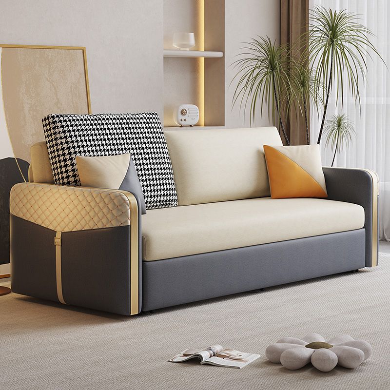 White Pillow Back Sleeper Sofa Square Arms Faux Leather Convertible Sofas