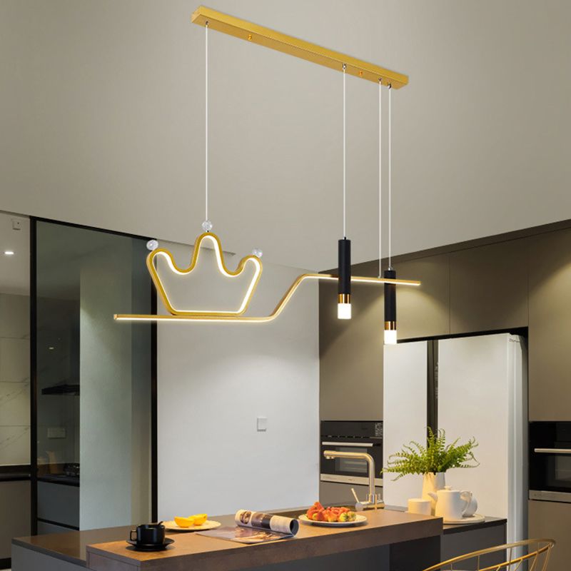 Post Modern LED Pendant Ceiling Fixture in Black / Gold Metal Linear Kitchen Island Light