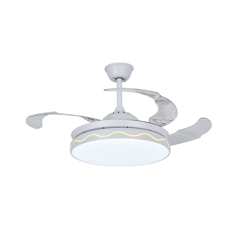 Fun a ventola a soffitto circolare semplice metallo da 42 "w a filo bianco a LED con design della linea ondulata, 3 pale