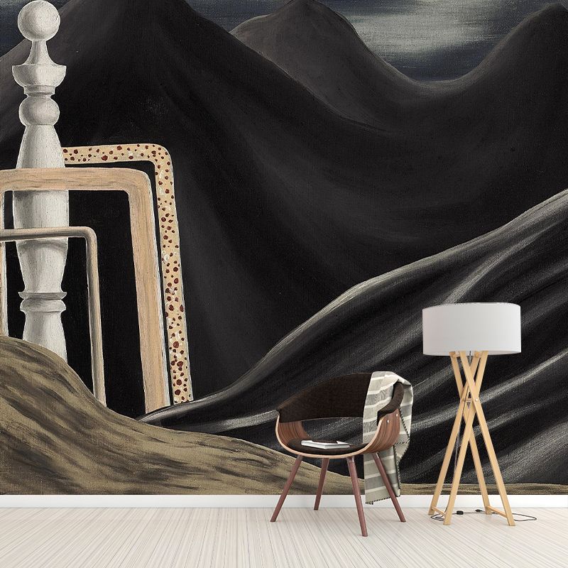Black-Grey Mountains Wallpaper Murals Water Resistant Surrealistic Hallway Wall Art