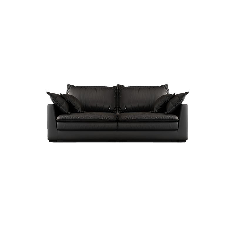 Black Stain Resistant Contemporary Faux Leather Square Arm Sofa with Bolster Pillows