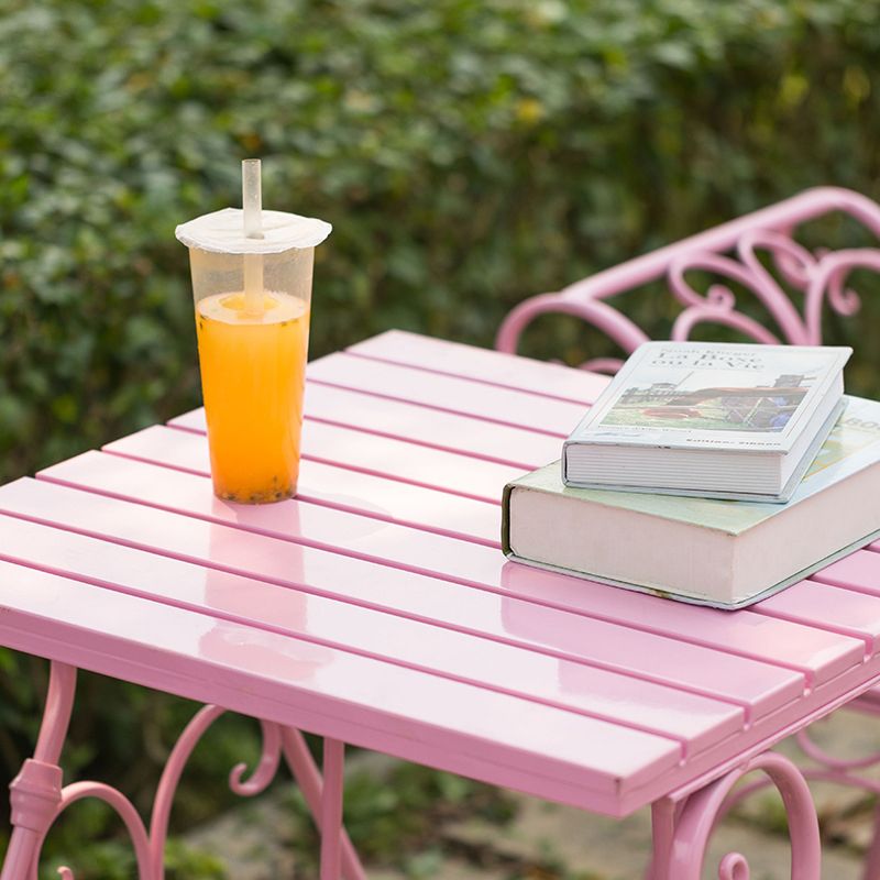 1/2/3 Pcs Metal Pink Dining Set Contemporary Square Dining Table Set