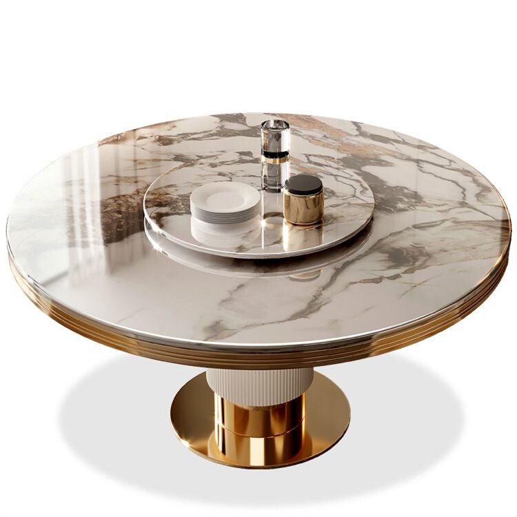 Traditional Luxury Stone Dining Table Round Gold Base Convertible Dining Table