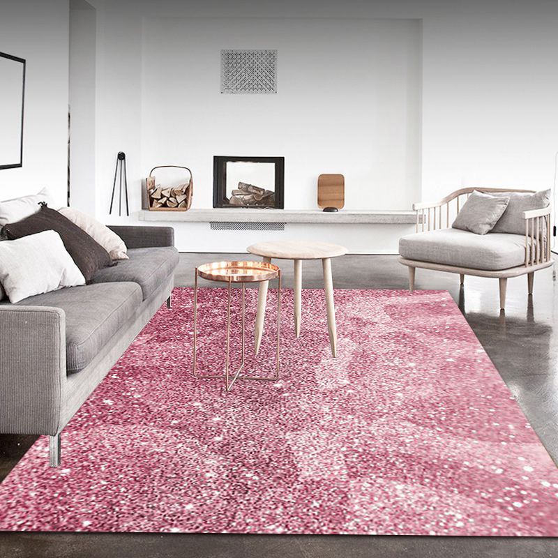 Pink Bedroom Rug Modern Sparkling Pattern Area Rug Polyester Pet Friendly Stain-Resistant Carpet