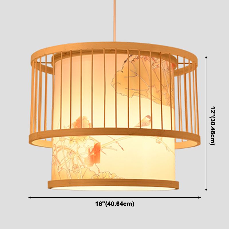 Beige Bamboo Hanging Light Fixture Asian 1-Light Suspension Pendant Light for Restaurant