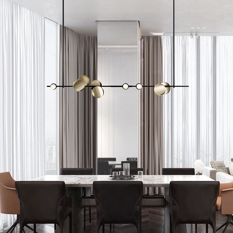 47" Wide Post Modern Metal Linear Design Island Light 9 Lights Minimalist Hanging Pendant Light in Gold