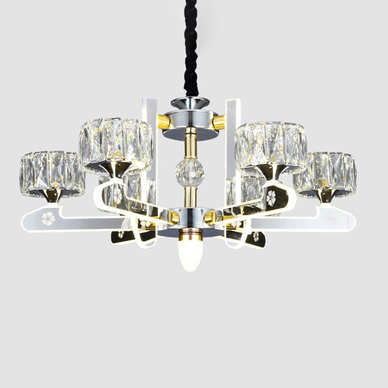 Drum LED Chandelier Lighting Contemporary Crystal Living Room Hanging Light in Chrome