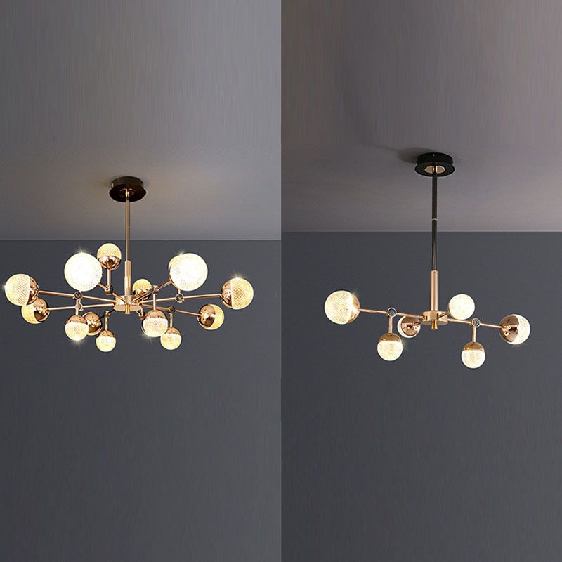 Sputnik Design Salon Kronleuchter klares Acryl -Multi -Lichter postmoderne Deckenleuchte in Gold