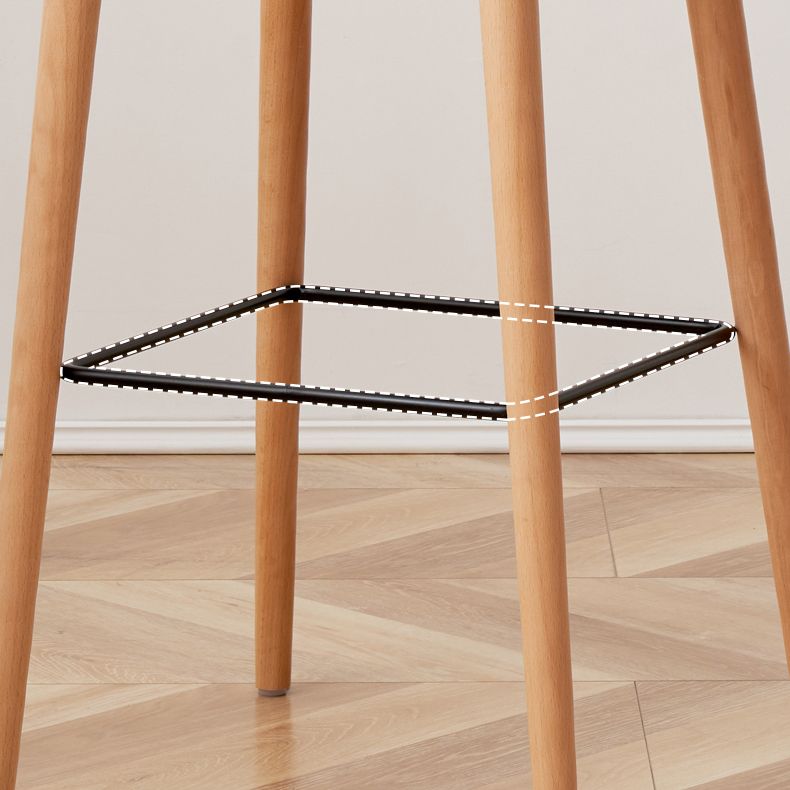 Nordic Backrest Armless Counter Stool Wooden Cafe Bar Stool with Plastic Cushion