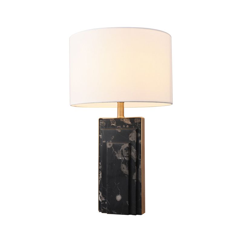 Tissu de lampe nocturne cylindrique minimaliste Lumière de table de chevet simple avec support en marbre en noir / blanc / ivoire